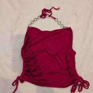 Chic Red Halter Top with Chain Straps